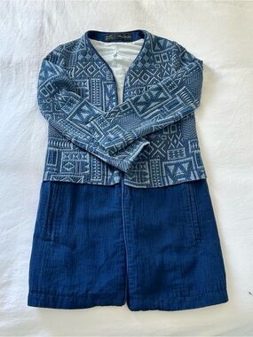Zara Blue Patterned 3/4 Length Cotton Jacket